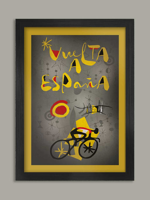 Vuelta a Espana retro, abstract cycling poster. Styled on and influenced by the Catalan artist Joan Miró