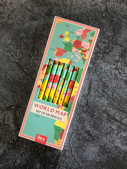 world map pencils
